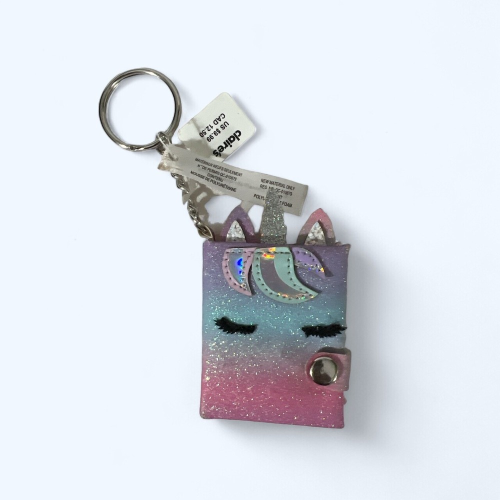 Glitter Rainbow Unicorn Mini Diary Notebook Keychain NWT
